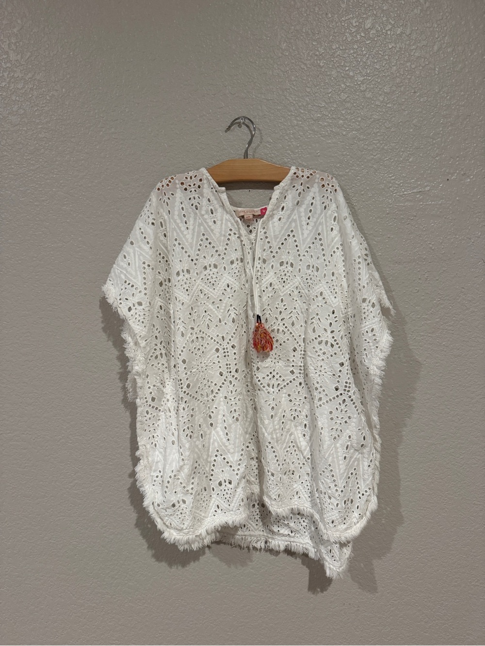 Pink Chicken White Crochet Tassel Swim Cover-Up